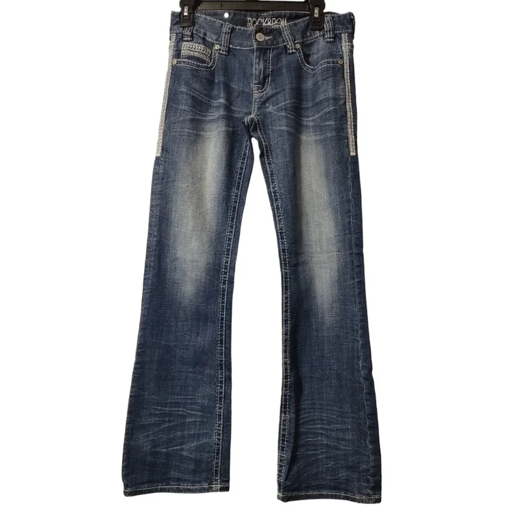 Bootcut Jeans Rock and Roll Cowgirl 27x32 Western Y2K Cowgirl WD-5611 Denim Low